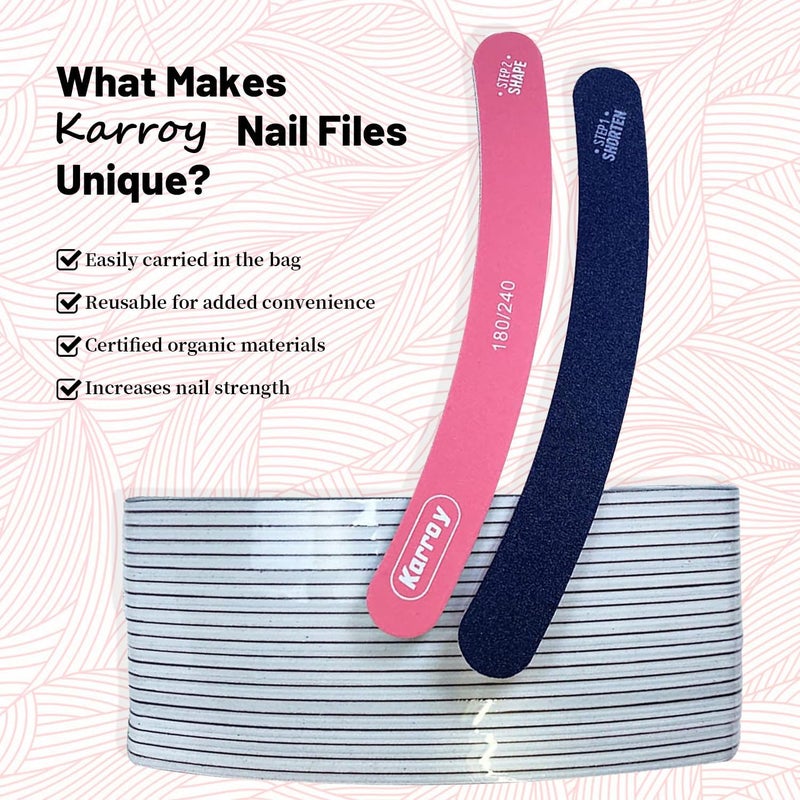 Karroy Nail File 20pcs Dual Sided Nail Files for Natural Nails Emery Boards Nail Filer for Acrylic Nail 180/240 Grit - Image 5